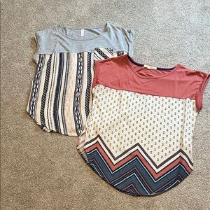 Lot of THREE Women's Short Sleeve Tops - Gray, mauve and gold.